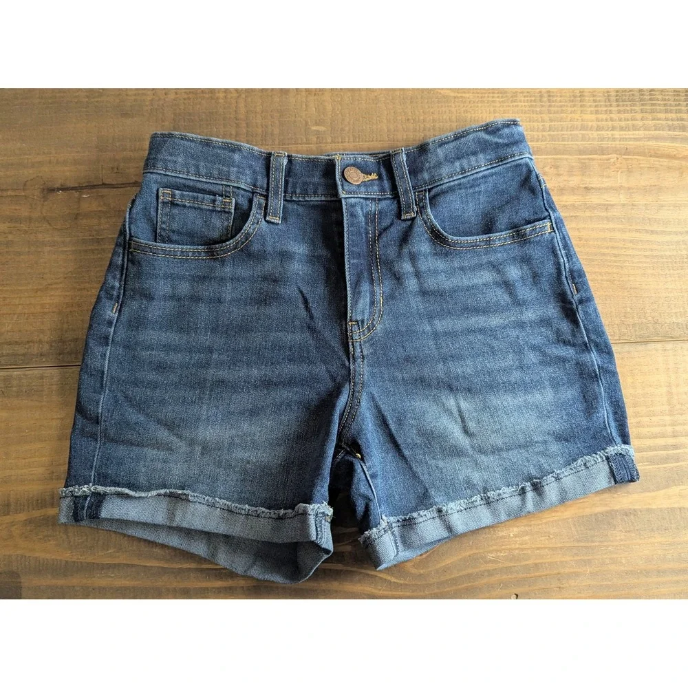 Old Navy Kids Girls Size 14 High-Rise Built-In Tough Denim Shorts Dark Wash Blue